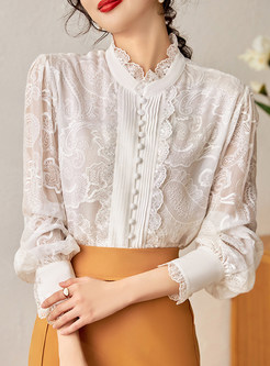 Single Breasted Long Sleeve Lace Blouse