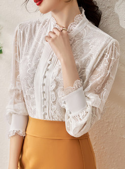 Single Breasted Long Sleeve Lace Blouse