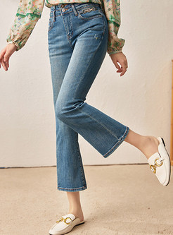 High Waist Frayed Hem Flare Jeans