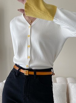 Elegant V-Neck Contrasting Flare Sleeve Open Front Knitted For Women