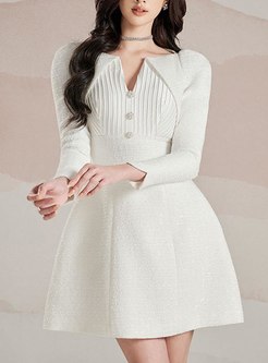Sweet & Cute Turn-Down Collar Solid Color Short Dresses