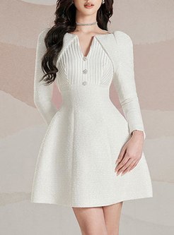 Sweet & Cute Turn-Down Collar Solid Color Short Dresses