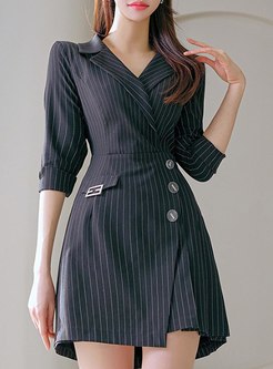 Topshop Striped Double-Breasted Office Dresses