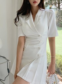 Classic Pleated Short Sleeve Office Dresses