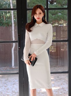 Quality Shirt Collar Long Sleeve Transparent Sheath Dresses