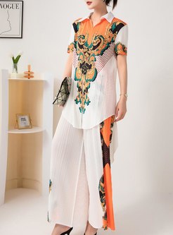 Stylish Printed Single-Breasted Boxy 2 Piece Outfit For Women