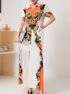 Stylish Printed Single-Breasted Boxy 2 Piece Outfit For Women