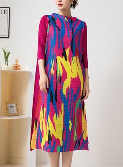 Chic Printed Half Sleeve Loose Midi Dresses