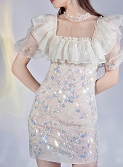 Transparent Beading Sequins Ruffles Short Dresses