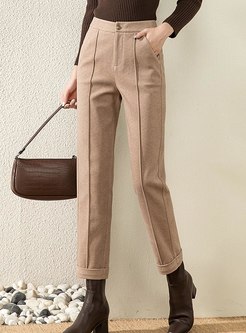 Pretty High Waisted Woolen Cropped Pants For Women