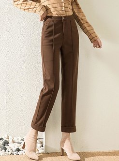 Pretty High Waisted Woolen Cropped Pants For Women