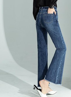 Stylish Irregular Hem Flare Jeans For Women