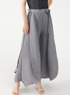 Boxy Patch Tie Waist Culottes Pants For Women