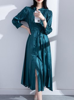 Exclusive Hooded 3/4 Sleeve Solid Color Midi Dresses