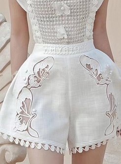 Sweet & Cute V-Neck White Tops & High Waist Shorts For Women