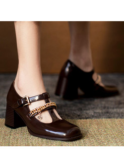 Chicwish PU Chain Decor Block Heels Shoes For Women