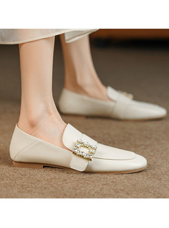 Daily Solid Color Diamante Embellishment Flat Shoes For Women