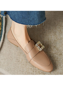 Daily Solid Color Diamante Embellishment Flat Shoes For Women
