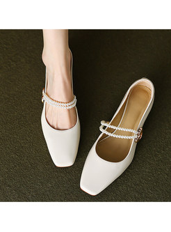 Brief Square Toe Beading Flat Shoes For Women