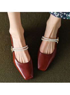 Brief Square Toe Beading Flat Shoes For Women