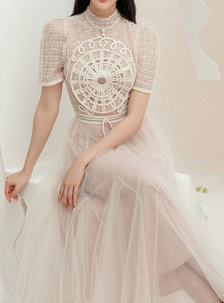 Princess Water Soluble Lace Splicing Short Sleeve Long Dresses