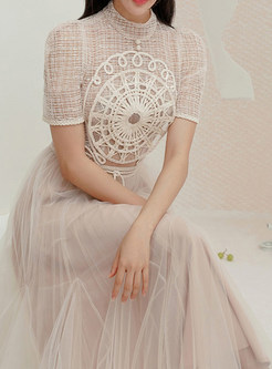 Princess Water Soluble Lace Splicing Short Sleeve Long Dresses