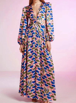 Sexy Plunging Neck Long Sleeve Maxi Dresses