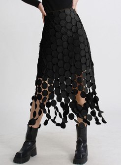 Exclusive Dot Cutout Irregular Mid Length Skirts For Women