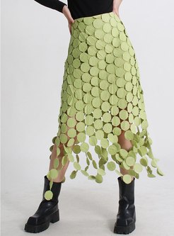 Exclusive Dot Cutout Irregular Mid Length Skirts For Women