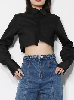 Chicwish Turn-Down Collar Fitted Cropped Blouses For Women