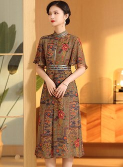 Short Sleeve Floral Print Dresses
