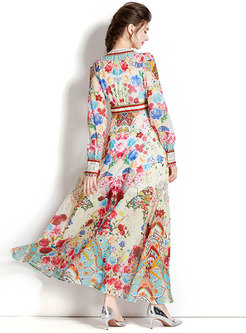 Retro Chiffon Floral Print Maxi Dress