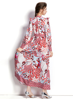 Floral Print Puff Sleeve Maxi Dress