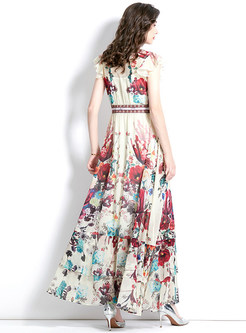Sweetheart Floral Print Ruffled Sleeve Maxi Dress