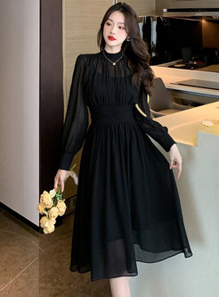 Sexy Mesh Sheer-Sleeve Black Dress