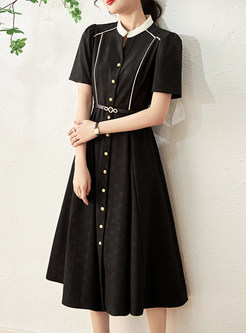Short Sleeve Button-Front Corset Dress