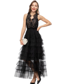 Black Lace Mesh Maxi Dress