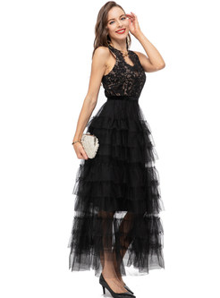 Black Lace Mesh Maxi Dress