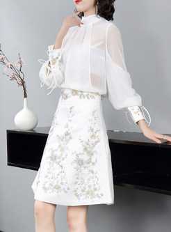 Elegant Mesh Sheer-Sleeve Corset Work Dress