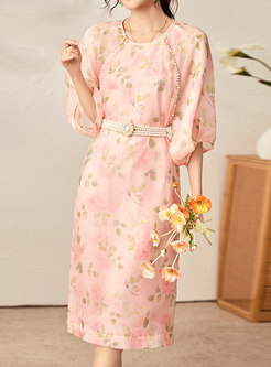Romantic Puff Sleeve Half Sleeve Blurred Floral Shift Dresses