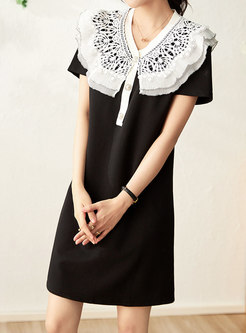 Romantic V-Neck Patch Short Sleeve Short Dresses