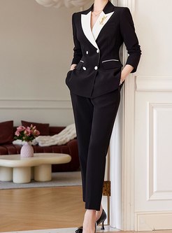 Chicwish Contrasting Double-Breasted Dressy Pant Suits For Women