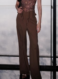 Exclusive Ruffles Solid Color Straight Pants For Women