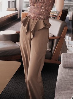 Exclusive Ruffles Solid Color Straight Pants For Women