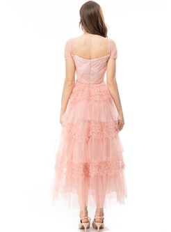 Sweetheart Mesh Ruffled Tiered Party Dress