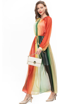 Color-Blocked Tie Waist Maxi Dress