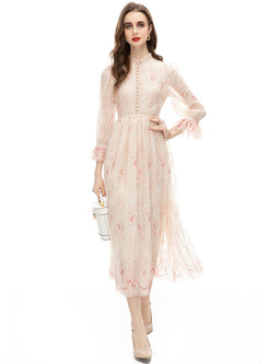 Transparent Lace Distored Selvedge Maxi Dresses
