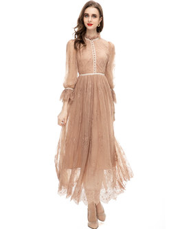 Transparent Lace Distored Selvedge Maxi Dresses