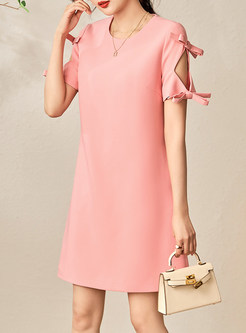Round-Neck Blush Pink Mini Dress