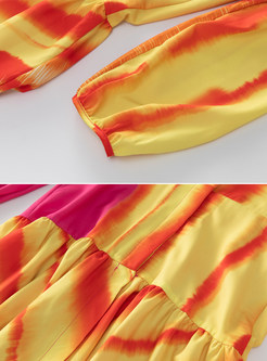 V-Neck Color-Blocked Cascading Maxi Dress